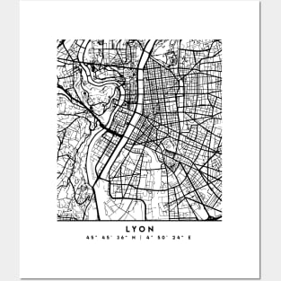 LYON FRANCE BLACK CITY STREET MAP ART Posters and Art